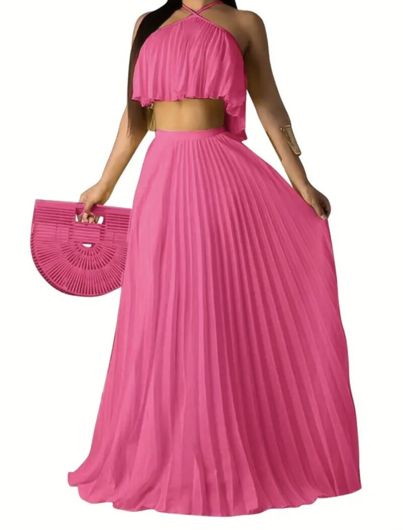 Solid Pleated Two-piece Set