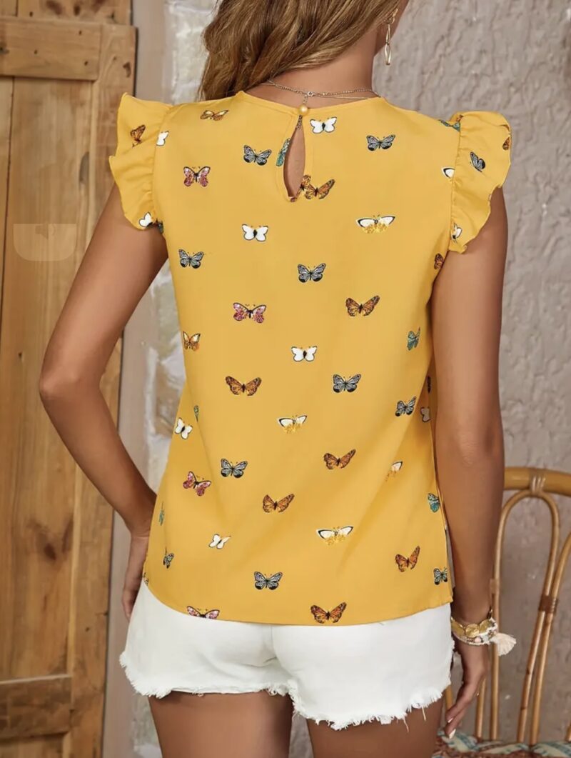 Cute Butterfly Print Keyhole Blouse - Image 5