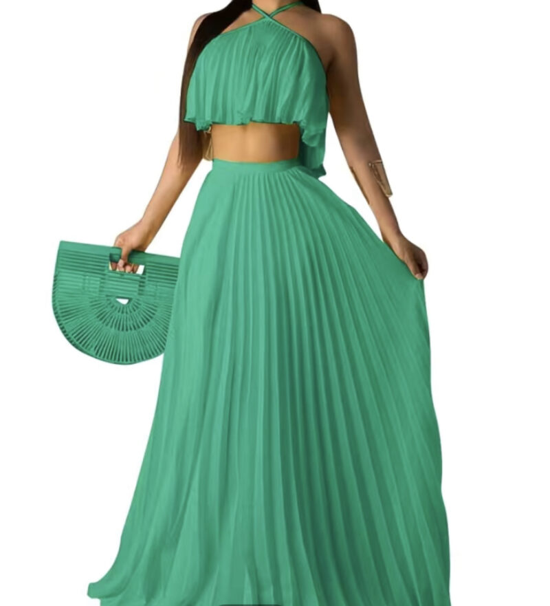 Solid Pleated Two-Piece Set